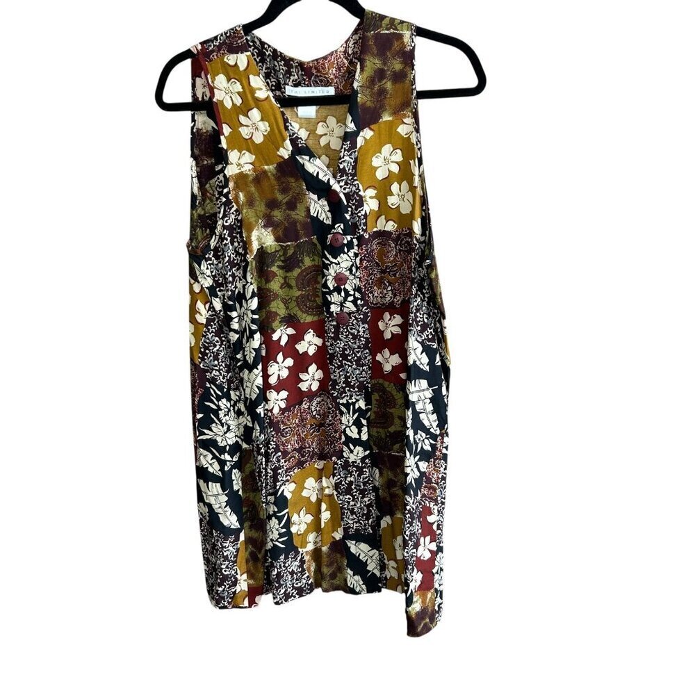 The Limited Vintage Sleeveless Tunic Boho Patchwork Size Large Gold Brown